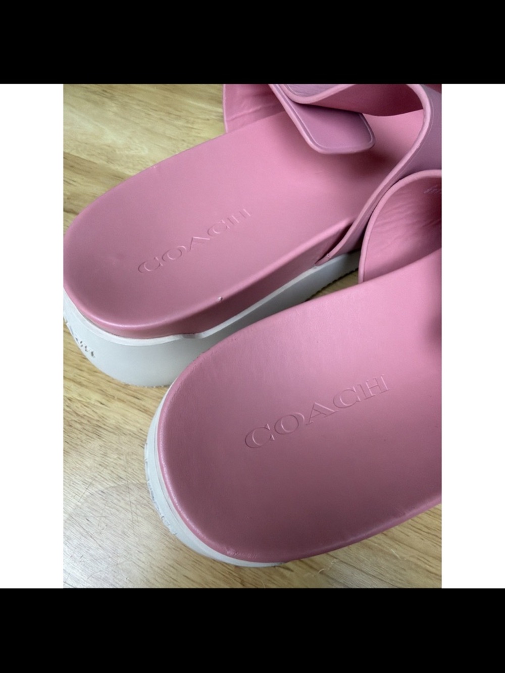 Coach Pink Double-Strap Slide Sandals with Gold Hardware - Picture 9 of 11